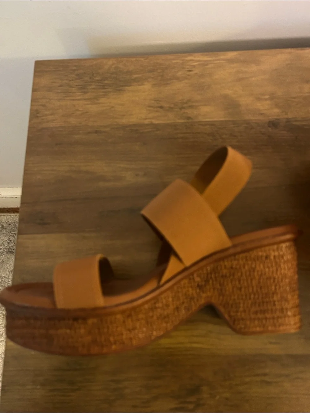 Women's Tan Wedge Slide Sandals with Elastic Straps